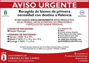 Cabanillas hace un llamamiento a la ciudadanía para participar en una recogida de bienes de primera necesidad para Valencia