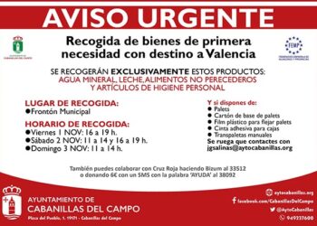 Cabanillas hace un llamamiento a la ciudadanía para participar en una recogida de bienes de primera necesidad para Valencia