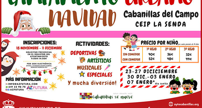 El Ayuntamiento de Cabanillas organiza un nuevo Campamento Urbano de Navidad, de 23 de diciembre a 7 de enero 1 El Ayuntamiento de Cabanillas organiza un nuevo Campamento Urbano de Navidad, de 23 de diciembre a 7 de enero