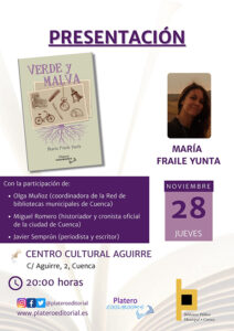 La Biblioteca Municipal del Centro Aguirre de Cuenca la presentación del libro Verde y Malva, de María Fraile Yunta