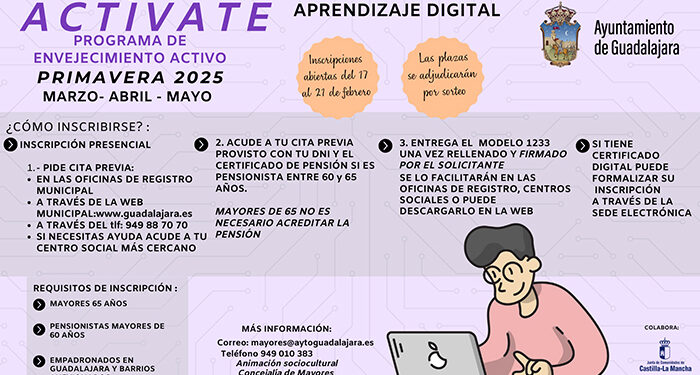 El Ayuntamiento de Guadalajara lanza la segunda edición del programa Actívate para impulsar el aprendizaje digital en personas mayores 1 El Ayuntamiento de Guadalajara lanza la segunda edición del programa Actívate para impulsar el aprendizaje digital en personas mayores