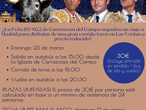 La Peña RVNG2 de Carrascosa del Campo organiza una excursión a Las Ventas para mantener viva la afición y dinamizar la vida en el pueblo