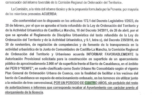 Cuenca en Marcha le recuerda a Chana que “los propios documentos de la Diputación evidencian que los aparcamientos son provisionales”