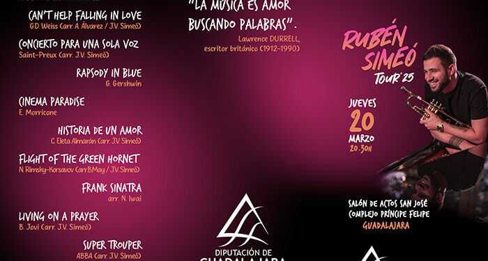 La Banda de Música de la Diputación de Guadalajara y el trompetista Rubén Simeó ofrecen un concierto gratuito en el San José 1 La Banda de Música de la Diputación de Guadalajara y el trompetista Rubén Simeó ofrecen un concierto gratuito en el San José