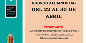 La Escuela Municipal de Música y Artes Escénicas de Cuenca abrirá el plazo para nuevas inscripciones el 22 de abril