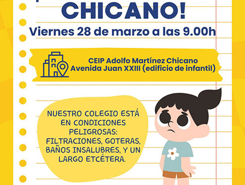 Los padres y madres de los alumnos del CEIP Adolfo Martínez Chicano de Las Pedroñeras convocan una concentración para denunciar el deterioro del centro 1 Los padres y madres de los alumnos del CEIP Adolfo Martínez Chicano de Las Pedroñeras convocan una concentración para denunciar el deterioro del centro