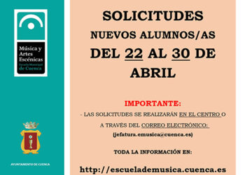 Este martes 22 de abril arranca el plazo para nuevas inscripciones en la Escuela Municipal de Música y Artes Escénicas de Cuenca