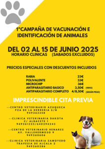 Del 2 al 15 de junio, nueva campaña de vacunación e identificación de animales en Azuqueca