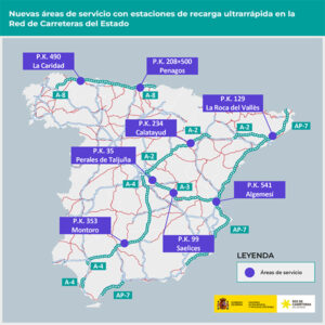 Transportes instalará una estación de recarga eléctrica ultrarrápida para coches en la A-3 en Saelices
