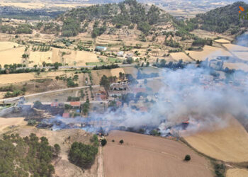 Controlado un incendio de pastizal en Gascueña tras la intervención de medios aéreos y terrestres
