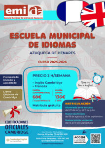 La Escuela Municipal de Idiomas de Azuqueca abre el lunes el plazo de matrícula para nuevo alumnado 2 La Escuela Municipal de Idiomas de Azuqueca abre el lunes el plazo de matrícula para nuevo alumnado