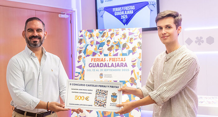 La energía, la gente y el pañuelo morado protagonistas en el cartel oficial de las Ferias y Fiestas de Guadalajara 2025, obra del joven diseñador Jaime Prada Muñoz