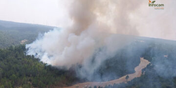 Más de 60 efectivos luchan contra el fuego en un incendio en Enguídanos