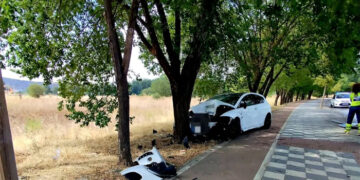 Un conductor resulta herido tras chocar contra un árbol en la Avenida de las Fuerzas Armadas de Cuenca