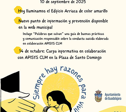 Guadalajara ilumina el edificio Arriaca de amarillo en el Día Mundial para la Prevención del Suicidio
