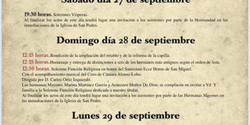 La V. H. del Stmo. Ecce-Homo de San Miguel celebra del 27 al 29 de septiembre los solemnes Cultos a su Titular