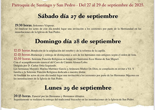 La V. H. del Stmo. Ecce-Homo de San Miguel celebra del 27 al 29 de septiembre los solemnes Cultos a su Titular 1 La V. H. del Stmo. Ecce-Homo de San Miguel celebra del 27 al 29 de septiembre los solemnes Cultos a su Titular