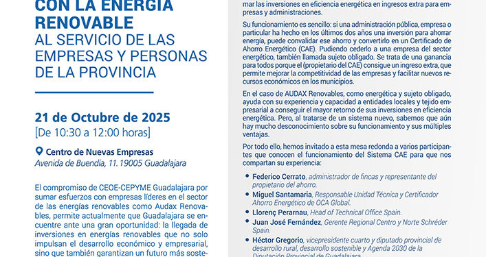 CEOE-Cepyme Guadalajara y Audax Renovables organizan una jornada para hablar de la transición energética en la provincia 1 CEOE-Cepyme Guadalajara y Audax Renovables organizan una jornada para hablar de la transición energética en la provincia