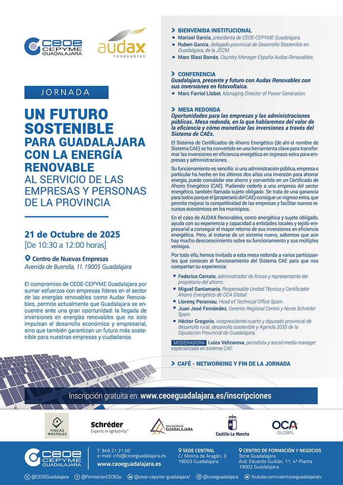 CEOE-Cepyme Guadalajara y Audax Renovables organizan una jornada para hablar de la transición energética en la provincia 2 CEOE-Cepyme Guadalajara y Audax Renovables organizan una jornada para hablar de la transición energética en la provincia