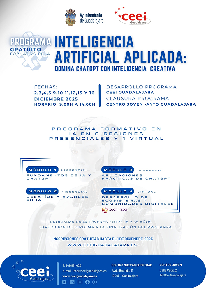 El Ayuntamiento de Guadalajara lanza un programa formativo para los jóvenes sobre inteligencia artificial 2 El Ayuntamiento de Guadalajara lanza un programa formativo para los jóvenes sobre inteligencia artificial