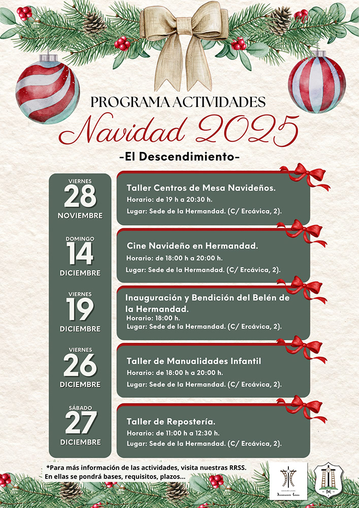 Cine, taller de manualidades, taller de repostería, inauguración del Belén y Buzón Real para celebrar la Navidad en la Hermandad del El Descendimiento 2 Cine, taller de manualidades, taller de repostería, inauguración del Belén y Buzón Real para celebrar la Navidad en la Hermandad del El Descendimiento