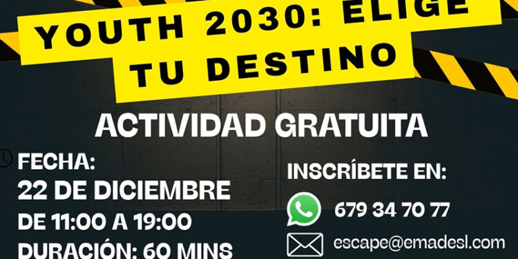 El Centro Joven de Cuenca acoge el escape room gratuito ‘Youth 2030 Elige tu destino’ el lunes 22 de diciembre 1 El Centro Joven de Cuenca acoge el escape room gratuito ‘Youth 2030 Elige tu destino’ el lunes 22 de enero