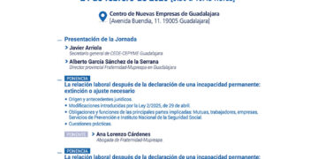 CEOE-CEPYME Guadalajara organiza una jornada sobre la relación laboral tras declararse una incapacidad permanente