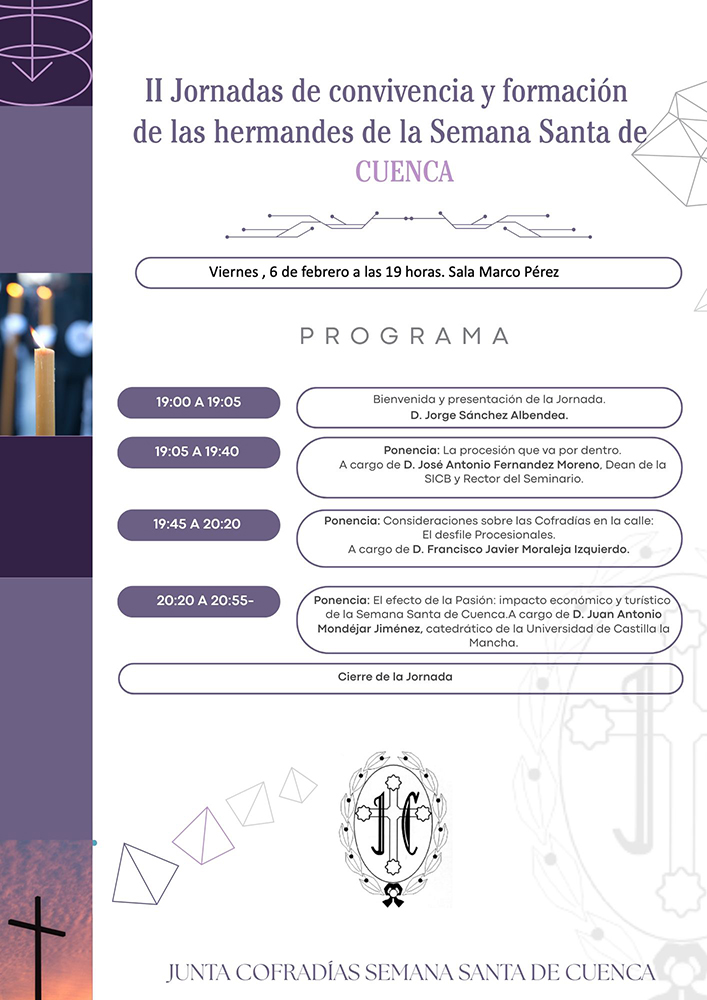 La Junta de Cofradías celebra este viernes la II Jornada de Convivencia y Formación para Hermandades de la Semana Santa de Cuenca 2 La Junta de Cofradías celebra este viernes la II Jornada de Convivencia y Formación para Hermandades de la Semana Santa de Cuenca