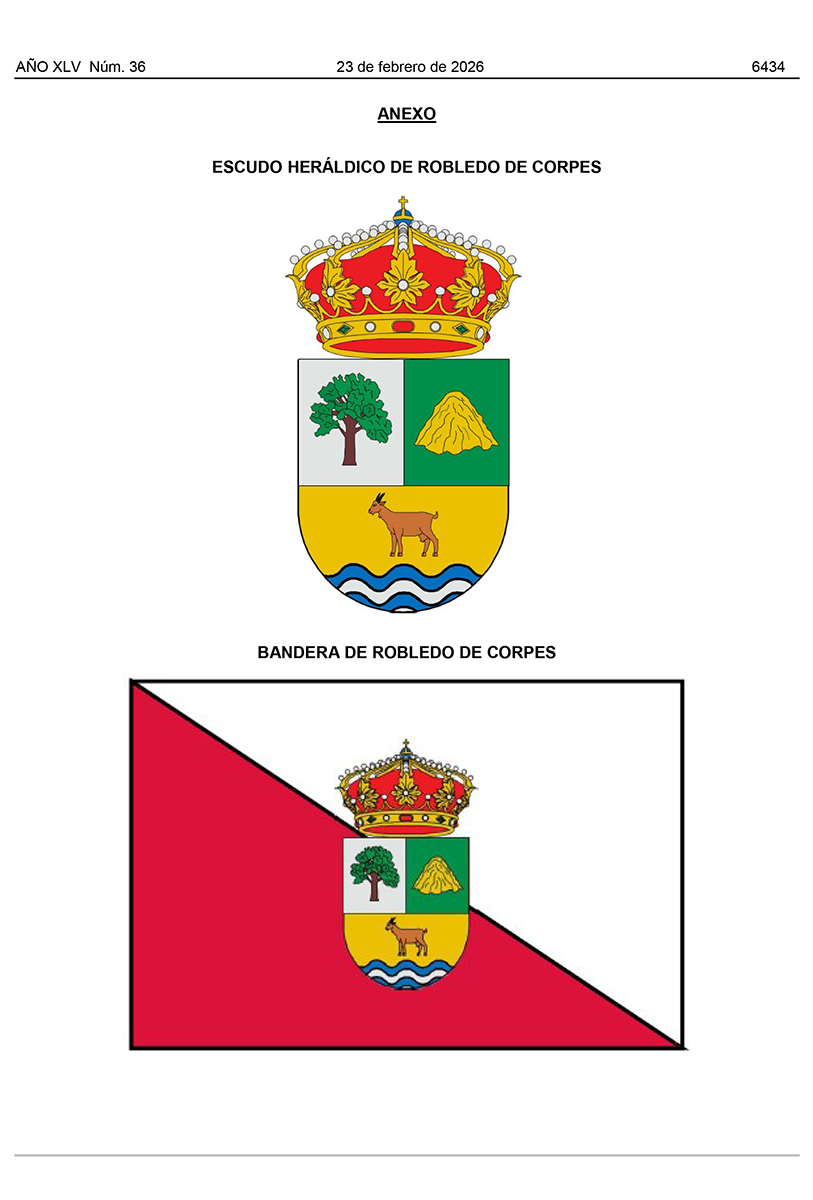 Robledo de Corpes ya tiene identidad oficial: la Junta aprueba su escudo y bandera para reforzar el orgullo rural en la Sierra Norte de Guadalajara 2 Robledo de Corpes ya tiene identidad oficial la Junta aprueba su escudo y bandera para reforzar el orgullo rural en la Sierra Norte de Guadalajara