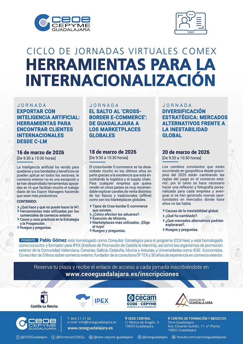 CEOE-Cepyme Guadalajara impulsa un nuevo ciclo de jornadas virtuales sobre internacionalización empresarial 2 CEOE-Cepyme Guadalajara impulsa un nuevo ciclo de jornadas virtuales sobre internacionalización empresarial