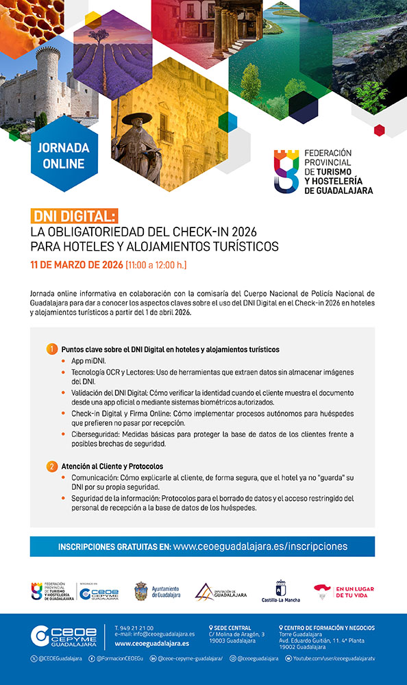 DNI digital y la obligatoriedad del check-in 2026, nueva jornada organizada por la Federación de Turismo y Hostelería de Guadalajara 2 DNI digital y la obligatoriedad del check-in 2026, nueva jornada organizada por la Federación de Turismo y Hostelería de Guadalajara