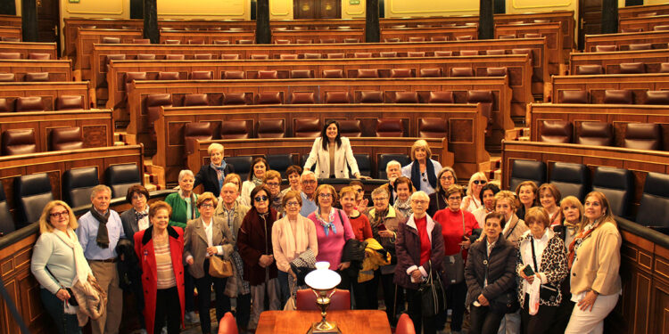 Jiménez con representantes de la Asociación Amas de Casa Luzán en el Congreso