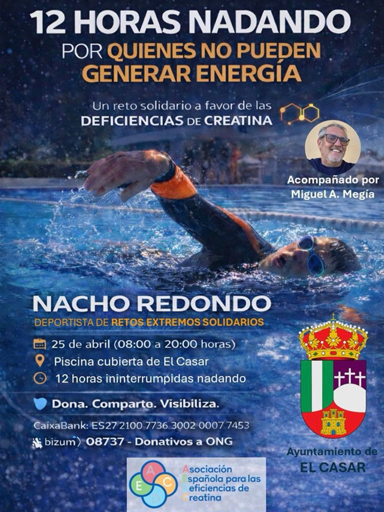 El Casar acoge este sábado el reto solidario de Nacho Redondo: 12 horas nadando para visibilizar una enfermedad rara
