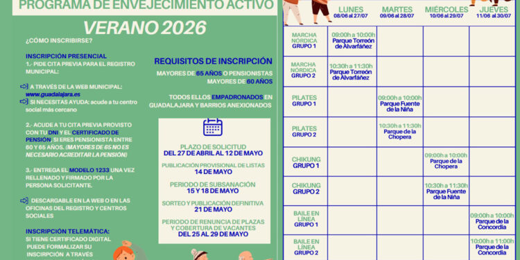 Guadalajara abre inscripciones para ‘Actívate’, el programa de envejecimiento activo de verano 2026