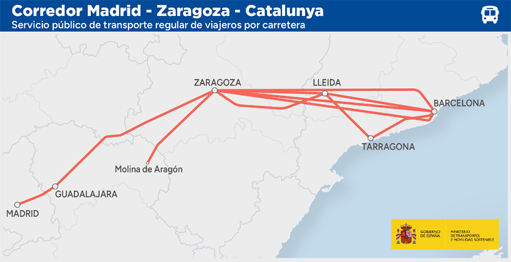 El nuevo mapa concesional de autobuses da luz verde al corredor Madrid-Zaragoza-Catalunya e incluirá a cinco municipios de Guadalajara