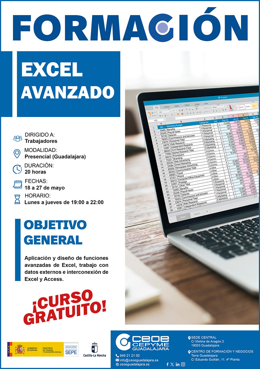Cómo apuntarse al nuevo curso gratuito de Excel avanzado para trabajadores en Guadalajara