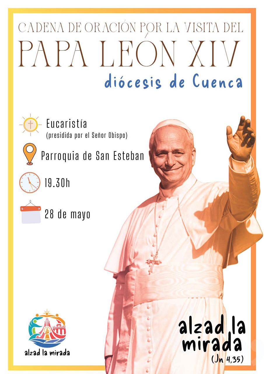 El Obispo de Cuenca invita a la oración ante la visita del Papa León XIV y acompañará a unos 800 conquenses en su peregrinación a Madrid 2 Las parroquias, grupos apostólicos y las delegaciones de Juventud y de Familia y Vida de la Diócesis de Cuenca ultiman los preparativos logísticos y pastorales ante la inminente llegada del Papa León XIV a España, prevista del 6 al 12 de junio.
Con motivo de esta visita, el obispo de Cuenca, Mons. José María Yanguas, ha publicado una carta en la que invita a los fieles a prepararse espiritualmente para este acontecimiento. Mons. Yanguas, que asistirá a los actos oficiales junto al episcopado español, destaca en su escrito que tanto creyentes como no creyentes esperan del Santo Padre una palabra libre y esclarecedora que impulse la justicia, la amistad social y la paz en un mundo marcado por las tensiones y los conflictos.
Como parte esencial de esta preparación espiritual, la Diócesis de Cuenca se ha unido a la cadena de oración por la visita del Papa León XIV. Entre las iniciativas programadas figura una Eucaristía especial presidida por el Obispo de Cuenca el próximo 28 de mayo, a las 19:30 horas, en la parroquia de San Esteban. Esta celebración, convocada bajo el lema del encuentro “Alzad la mirada (Jn 4,35)”, servirá como signo de comunión para toda la comunidad diocesana antes del viaje.
Esta preparación espiritual se complementa con una intensa movilización en toda la diócesis, desde donde se prevé el desplazamiento de unas 800 personas, entre mayores, jóvenes, niños, familias y sacerdotes.
Parroquias como El Salvador, San Fernando y San Román ya han completado varios autobuses, a los que se sumarán numerosos fieles que viajarán en vehículos particulares para asistir el domingo 7 de junio a la Misa y procesión del Corpus Christi. La mayoría regresará a primera hora de la tarde con el objetivo de participar posteriormente en la celebración del Corpus Christi en Cuenca.
Por su parte, la Delegación de Juventud coordina una de las comitivas más numerosas, con cerca de 400 jóvenes inscritos procedentes de Cuenca capital, Tarancón, San Clemente, Mota del Cuervo y Huete. La expedición juvenil partirá el sábado 6 de junio en cinco autobuses para participar en el encuentro regional de Castilla-La Mancha en el Cerro de los Ángeles y en la vigilia de oración con el Papa. Al día siguiente participarán en la Misa presidida por el Santo Padre y en la posterior procesión del Corpus Christi.
A este despliegue se suma también el grupo apostólico Católicos en Acción de Cuenca, que aportará más de un centenar de peregrinos. Su itinerario comenzará el sábado por la mañana con el gran encuentro de las diócesis de Castilla-La Mancha, donde varios jóvenes conquenses se integrarán en el coro junto a la Delegación de Juventud para participar en una jornada de Eucaristía, catequesis, testimonios y música. Por la tarde, el grupo se trasladará a la plaza de Lima para asistir a la vigilia presidida por el Pontífice. Ya el domingo 7 de junio, los peregrinos participarán en la Misa central en la plaza de Cibeles y en la posterior procesión del Corpus Christi, además de colaborar como voluntarios en la organización y desarrollo de los actos.
Este viaje apostólico del Papa León XIV, que incluirá visitas a Madrid, Barcelona y las Islas Canarias (Santa Cruz de Tenerife y Las Palmas de Gran Canaria), se desarrolla bajo la invitación a centrar la fe en Jesucristo y a atender especialmente a quienes sufren.