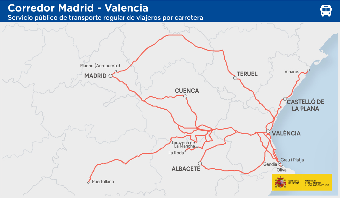 El nuevo autobús Madrid-Valencia beneficiará a 55 pueblos de Cuenca y Guadalajara con billetes más baratos