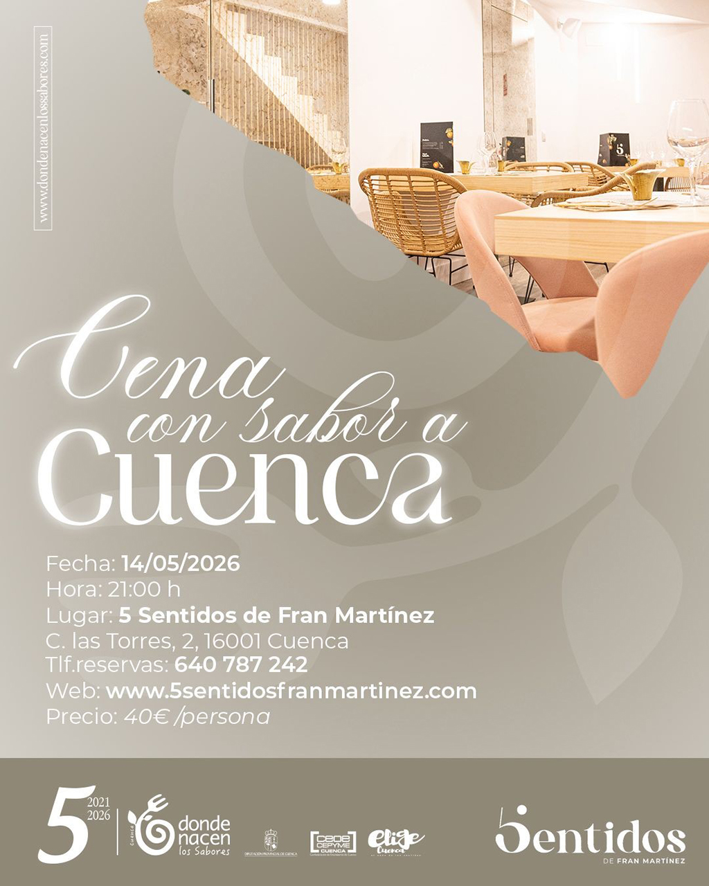 El chef Fran Martínez acoge en su ‘5 Sentidos’ de Cuenca el menú de ‘Donde Nacen Los Sabores’ por 40 euros