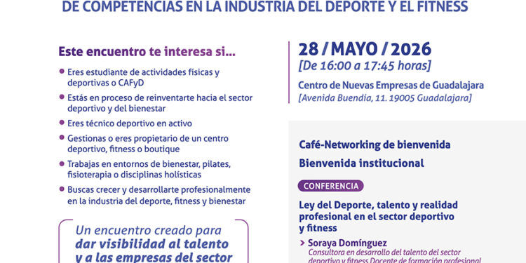 La Asociación Provincial de Empresarios de Servicios de la Actividad Física y el Deporte de Guadalajara (APEDEGU) celebrará el próximo jueves 28 de mayo una jornada formativa en el Centro de Nuevas Empresas de Guadalajara para abordar el talento, el empleo y el impacto de la Ley del Deporte en el sector. La cita está organizada por la asociación, integrada en CEOE-CEPYME Guadalajara, en colaboración con la Federación Española de Entrenadores Personales y Fitness y con el patrocinio de la Diputación provincial. El encuentro nace con un objetivo claro: dar visibilidad al talento y a las empresas de la provincia de Guadalajara vinculadas al deporte, el fitness y el wellness. Además, la jornada servirá para analizar los desafíos actuales del mercado laboral, estudiar la evolución de la industria y abrir un espacio de networking y reflexión estratégica entre profesionales, estudiantes y compañías del sector. Según la convocatoria remitida, el evento comenzará a las 16.00 horas, aunque el horario de cierre facilitado presenta una aparente incongruencia. APEDEGU ha dirigido esta convocatoria a estudiantes de actividades físicas y deportivas o de CAFyD, profesionales que buscan reorientar su carrera hacia el ámbito deportivo y del bienestar, técnicos deportivos en activo y gestores o propietarios de centros deportivos, gimnasios o boutiques. También se abre a perfiles especializados en bienestar, pilates, fisioterapia y disciplinas holísticas. La intención de la organización es convertir esta jornada en un punto de referencia para quienes quieran crecer y desarrollarse profesionalmente dentro de esta industria. El programa incluye la conferencia “Ley del Deporte, talento y realidad profesional en el sector deportivo y fitness”, que impartirá Soraya Domínguez, consultora en desarrollo del talento del sector deportivo y fitness, docente de formación profesional para el empleo y evaluadora ACREDITA (AFD). A continuación se celebrará una mesa redonda con la propia Soraya Domínguez y Santiago Celis, presidente de la Federación Española de Entrenadores Personales y Fitness. Durante ese debate se pondrán sobre la mesa asuntos como la evolución del empleo, la profesionalización del sector, la captación y fidelización del talento y los nuevos retos regulatorios. La jornada concluirá con un coloquio abierto entre asistentes y ponentes para favorecer el intercambio de experiencias, ideas y oportunidades de colaboración entre profesionales y empresas. La asistencia es gratuita y las inscripciones ya están abiertas a través de la página web de CEOE Guadalajara: www.ceoeguadalajara.es/inscripciones. Con esta iniciativa, APEDEGU busca consolidar en Guadalajara un foro estable para fortalecer las sinergias reales entre el tejido empresarial y los profesionales de la actividad física, el deporte y el bienestar.