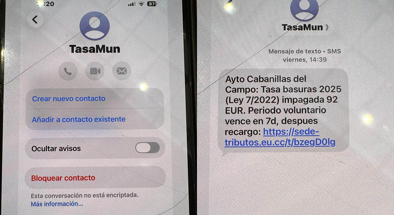 Alerta en Cabanillas del Campo por una estafa de falsos SMS sobre la tasa de basuras 2 Alerta en Cabanillas del Campo por una estafa de falsos SMS sobre la tasa de basuras