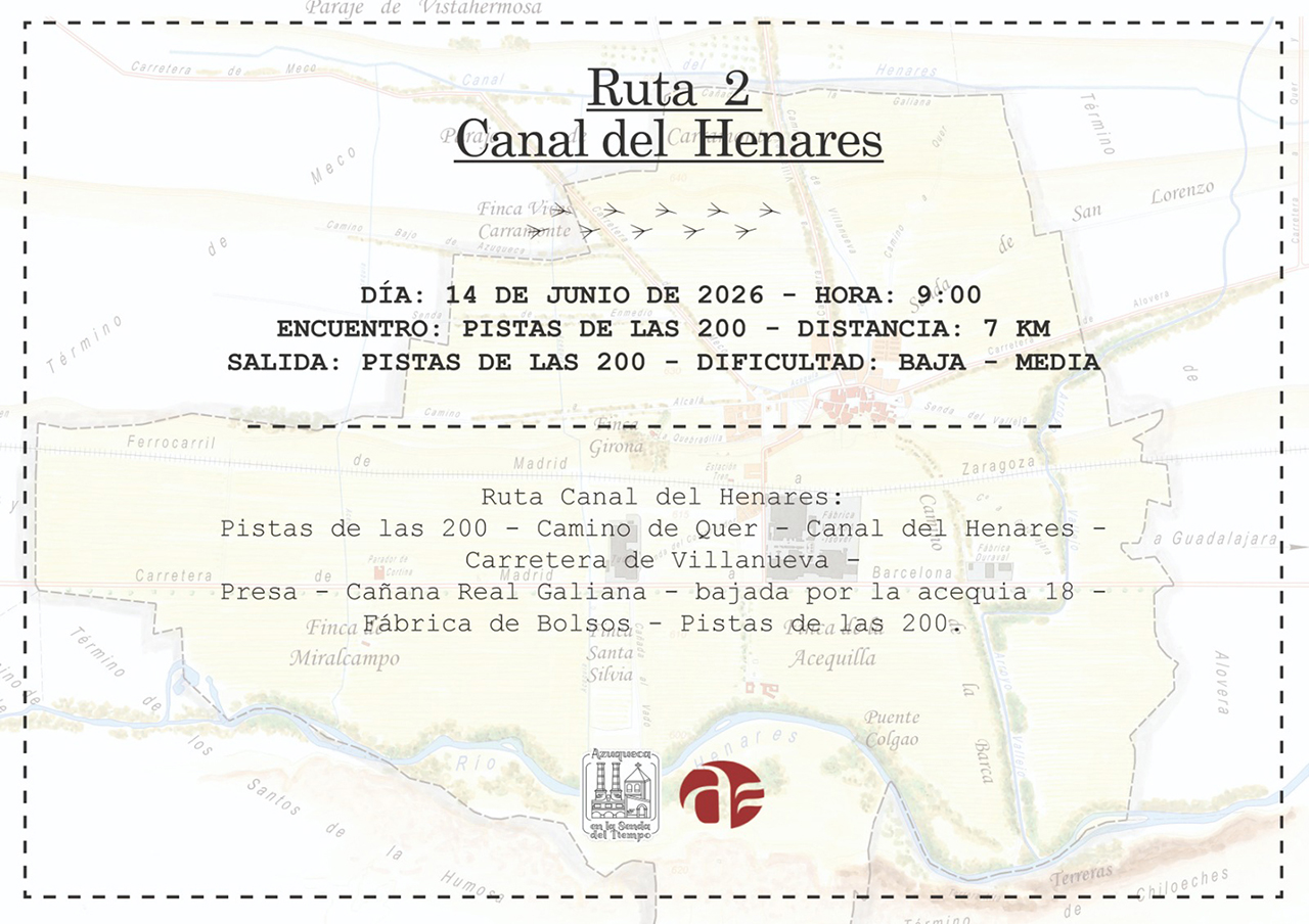 Este domingo, ruta por el Canal del Henares a cargo de la asociación Azuqueca en la Senda del Tiempo 2 Este domingo, ruta por el Canal del Henares a cargo de la asociación Azuqueca en la Senda del Tiempo