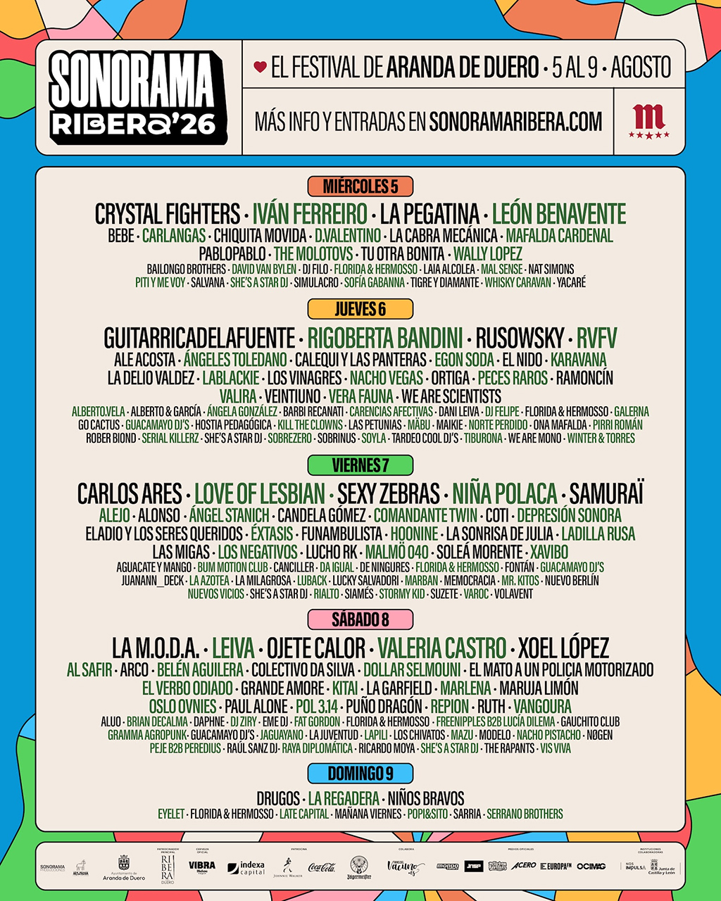 Sonorama Ribera 2026 desvela su cartel por días, que convertirá Aranda de Duero en epicentro de la música en directo