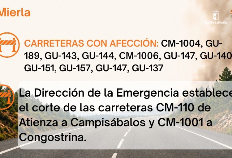 Cortan al tráfico las carreteras CM-110 y CM-1001 por el avance del incendio de La Mierla en Guadalajara