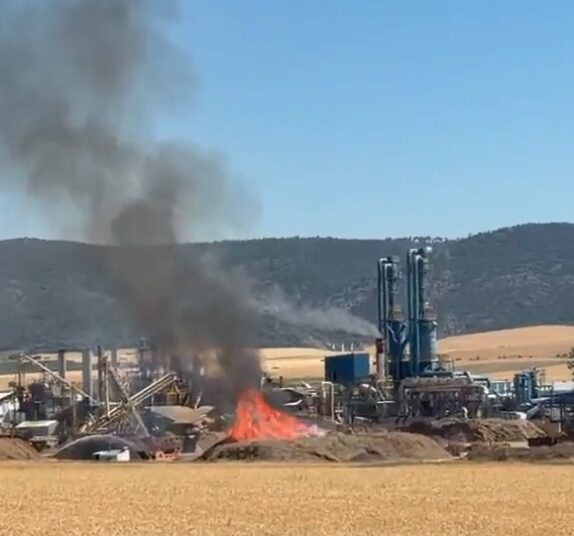 Declarado un incendio de astillas en el recinto exterior de Pinasa