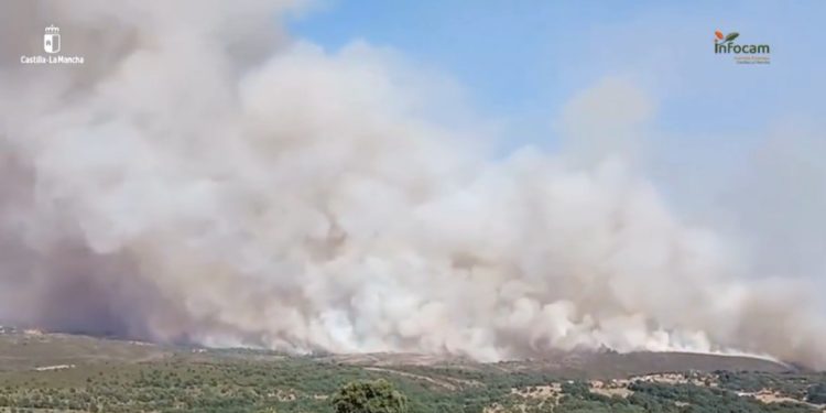 El incendio de La Mierla supera los 100 kilómetros de perímetro en Guadalajara y avanza hacia Atienza El incendio de La Mierla supera los 100 kilómetros de perímetro en Guadalajara y avanza hacia Atienza