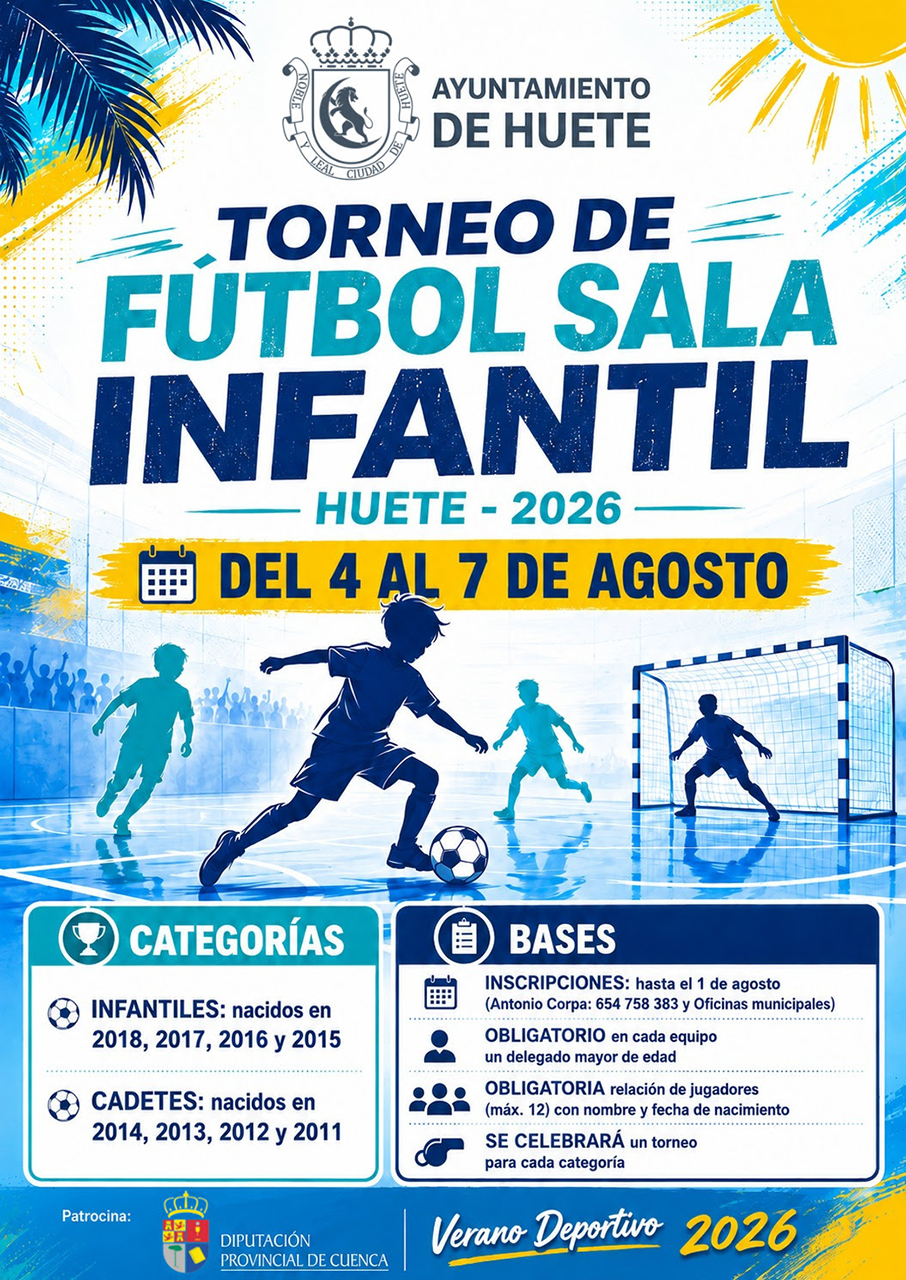 Huete abre las inscripciones para su torneo de verano de fútbol sala infantil y cadete 2 Huete abre las inscripciones para su torneo de verano de fútbol sala infantil y cadete