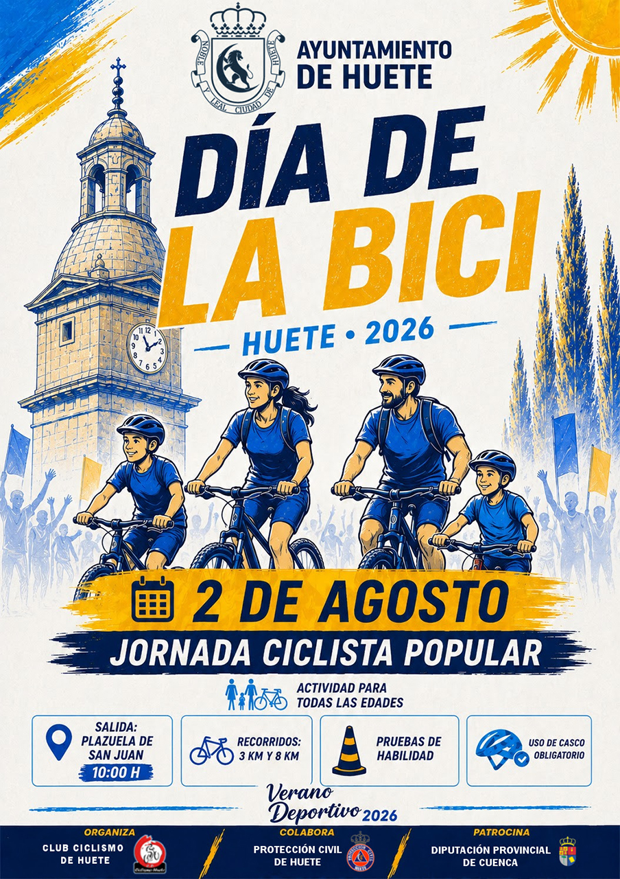 Huete convoca a las familias en una nueva edición del Día de la Bicicleta con dos rutas por el municipio 1 Huete convoca a las familias en una nueva edición del Día de la Bicicleta con dos rutas por el municipio