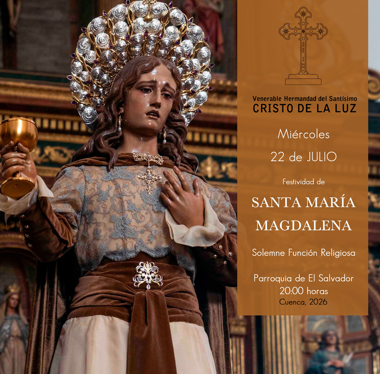 La V. H. del Stmo. Cristo de la Luz celebra este miércoles la festividad de Santa María Magdalena 1 La V. H. del Stmo. Cristo de la Luz celebra este miércoles la festividad de Santa María Magdalena