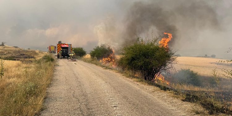 Seis bomberos de Cuenca defienden pueblos y granjas en el grave incendio forestal de Guadalajara Seis bomberos de Cuenca defienden pueblos y granjas en el grave incendio forestal de Guadalajara